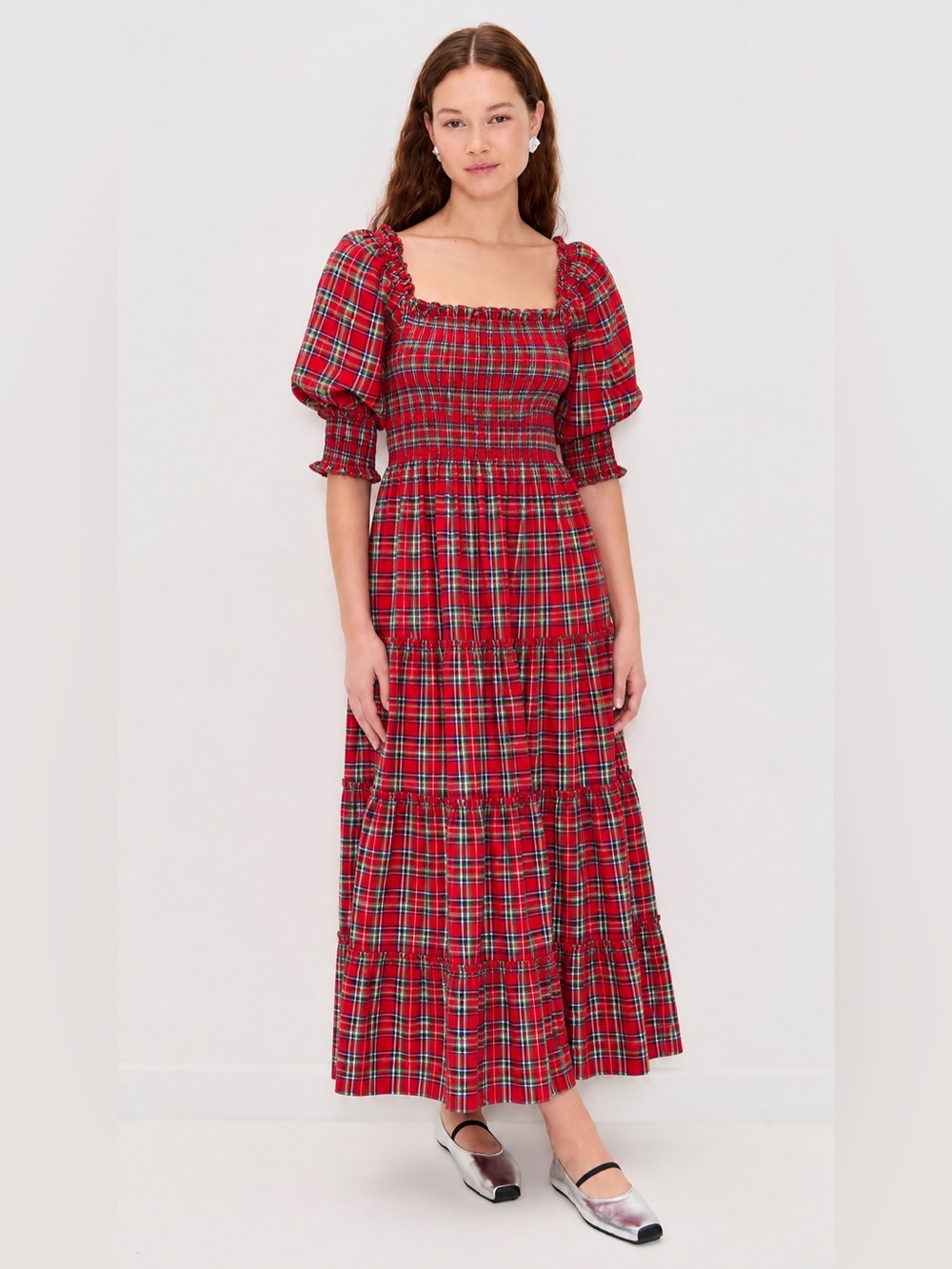 Hill House Nesli Red Tartan Plaid Nap Dress - size xsmall